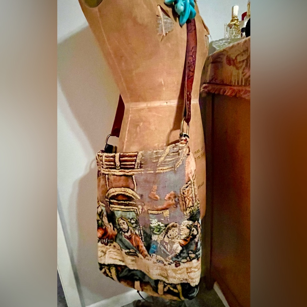 Upcycled Handbag Purse Tapestry One-Of-A-Kind Handmade Jesus Last Supper